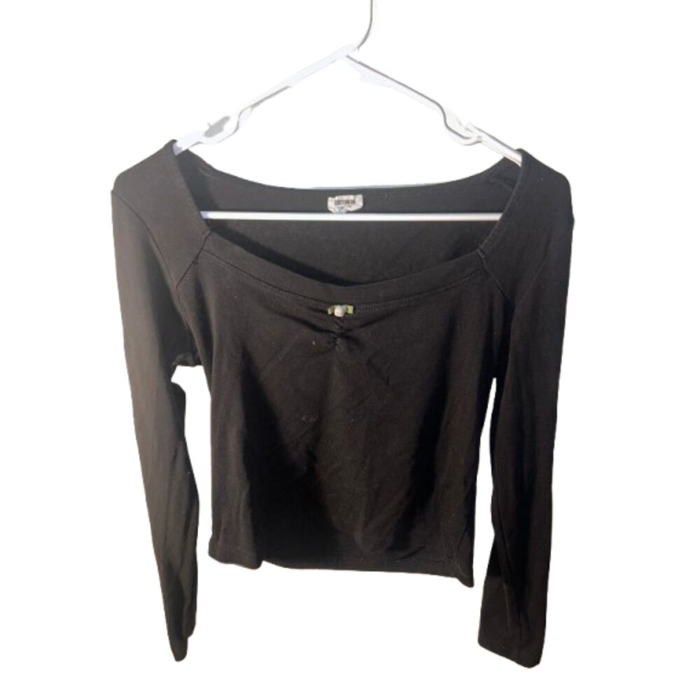Cotton On Black Long Sleeve Square Neck Top with Bow Detail